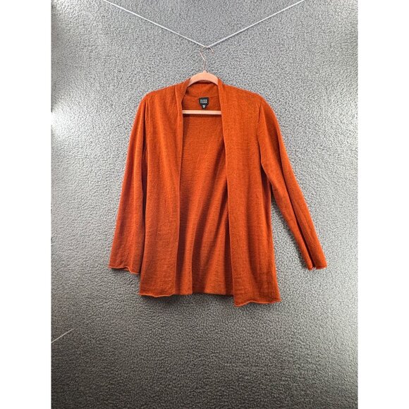Eileen Fisher Womens Open Front Orange Linen Cardigan Sweater Size Medium - Picture 1 of 9